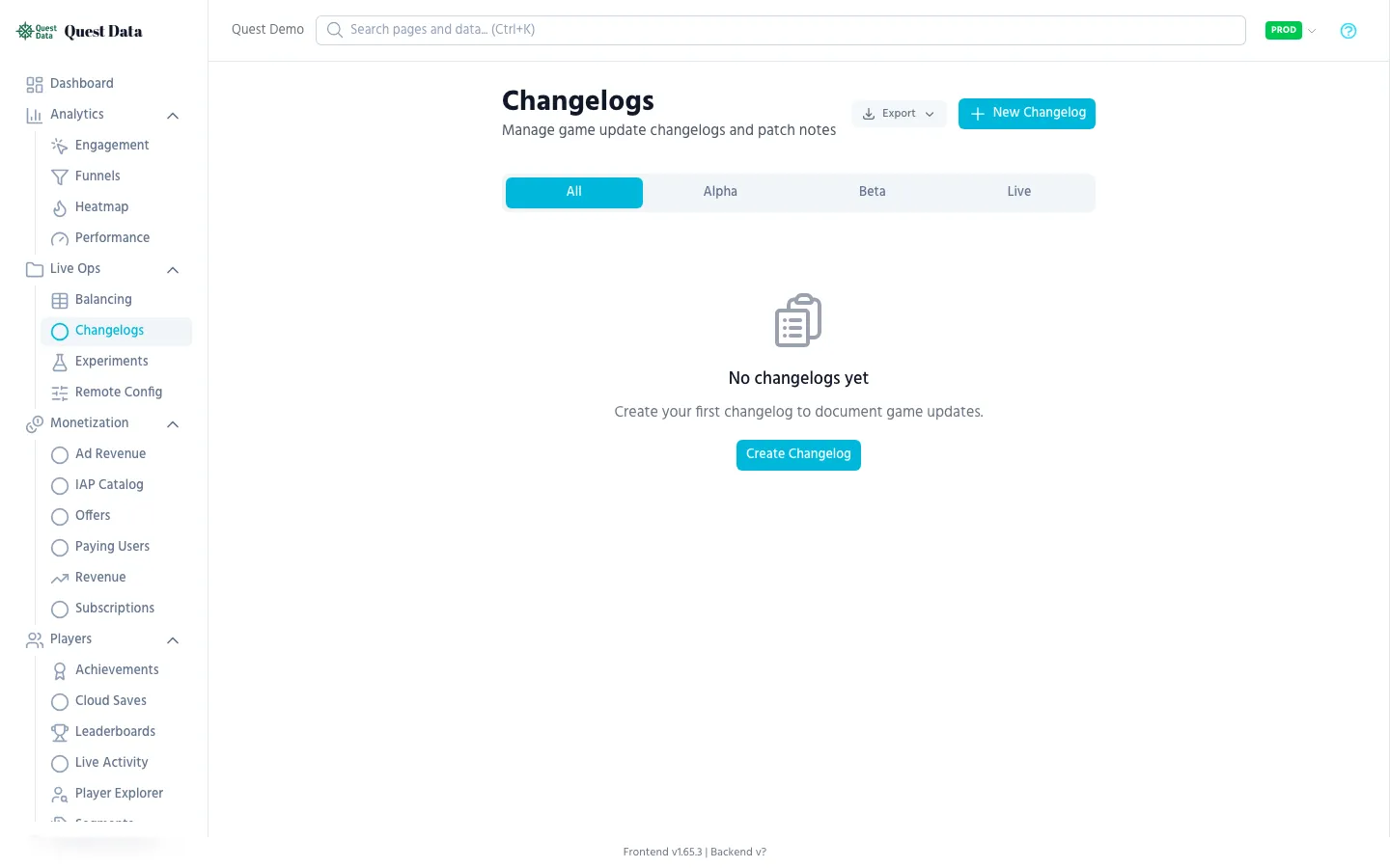 Changelog editor with Alpha/Beta/Live branches