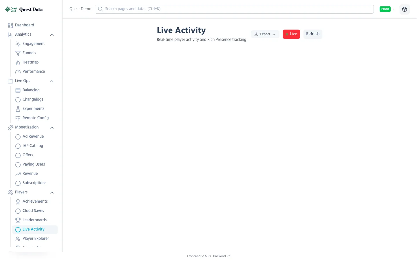 Live Activity feed showing active players